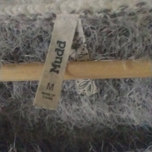 Mudd Fuzzy Women Eyelash Sweater Gray&White Houndstooth Check Crew Neck Size M - Picture 7 of 9